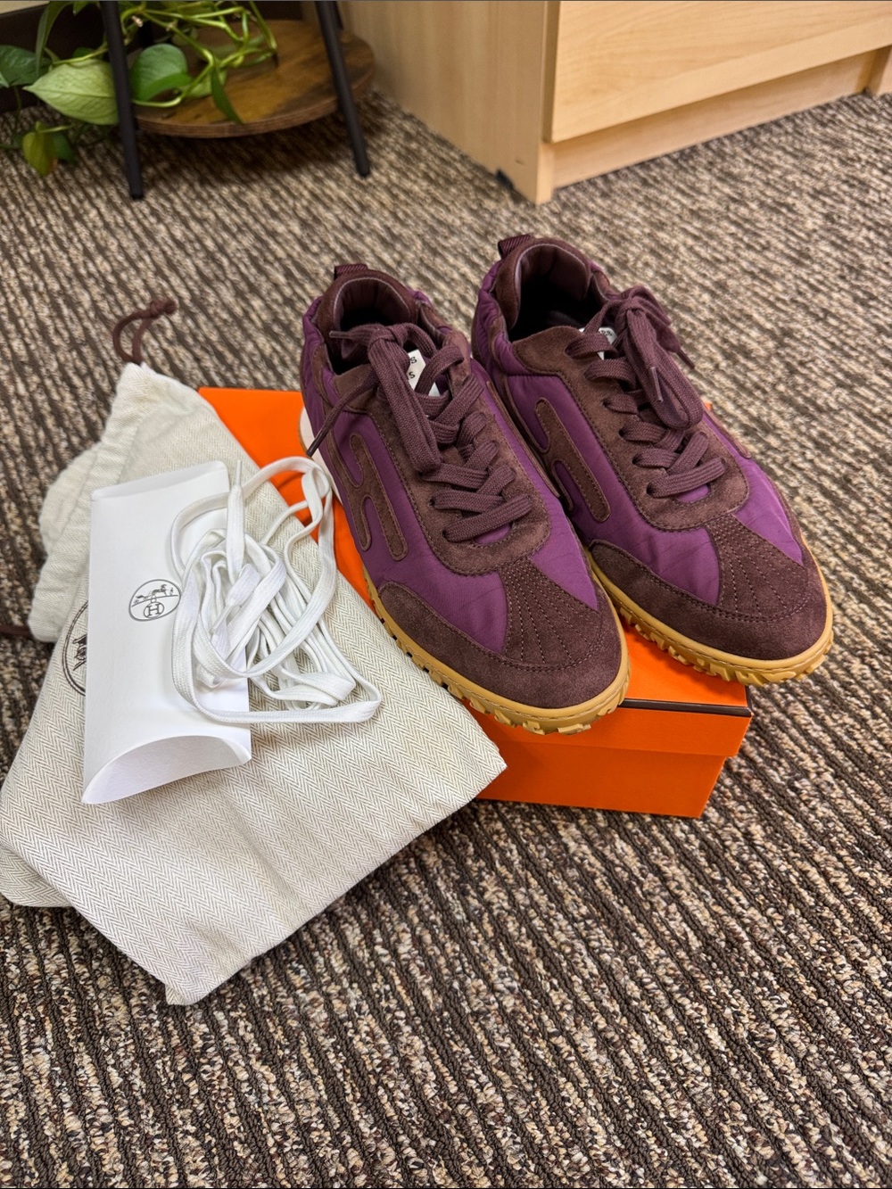 Hermes Purple & Burgundy Suede Nylon Sneakers